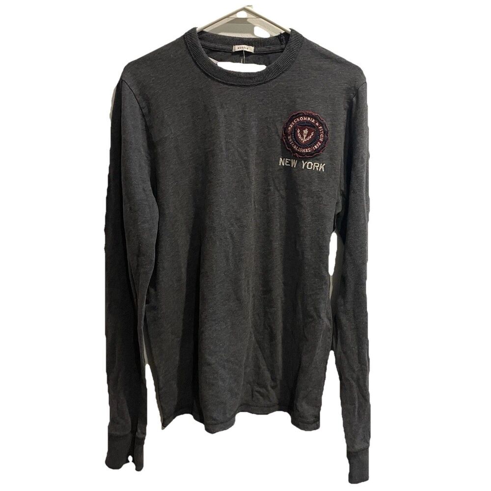 Abercrombie & Fitch Mens L Y2k Gray Longsleeve Spellout Shirt Preppy Classic